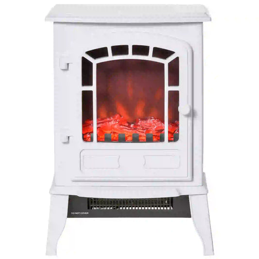 Electric Fireplace Heater, Freestanding Stove, Realistic Flame, Overheat Protection, 750W/1500W, White Electric Fireplaces White at Gallery Canada