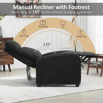 Manual Fabric Recliner Chair, Single Sofa with Padded Seat, Black Single Sofas at Gallery Canada