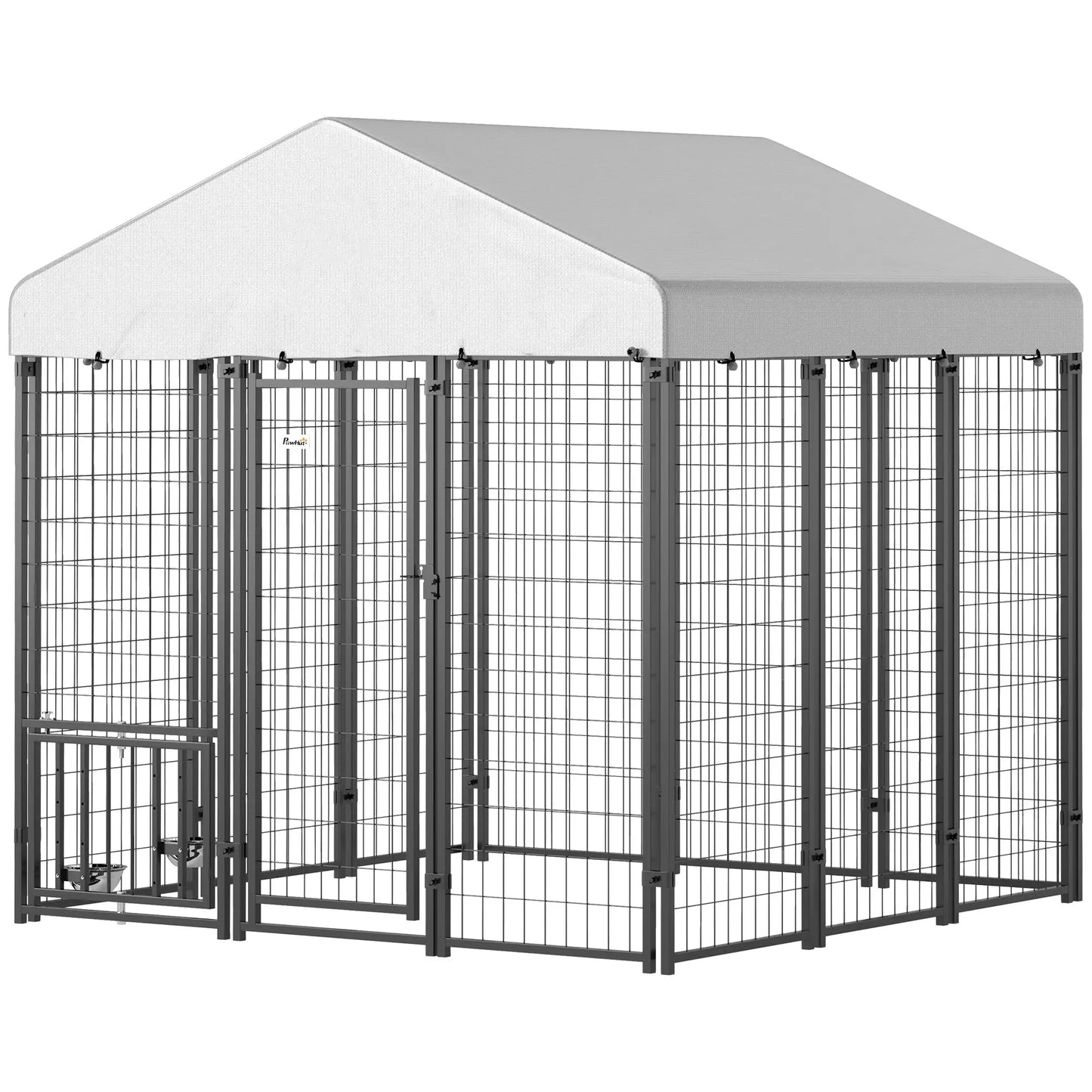 Outdoor Dog Kennel, Waterproof UV-Resistant Cover, Adjustable Bowls, 6 x 6 x 6 ft Houses, Kennels & Pens Silver, Black at Gallery Canada