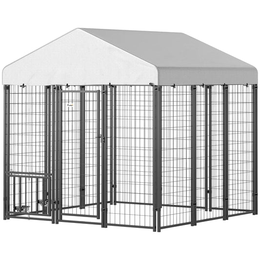 Outdoor Dog Kennel, Waterproof UV-Resistant Cover, Adjustable Bowls, 6 x 6 x 6 ft Houses, Kennels & Pens Silver, Black at Gallery Canada