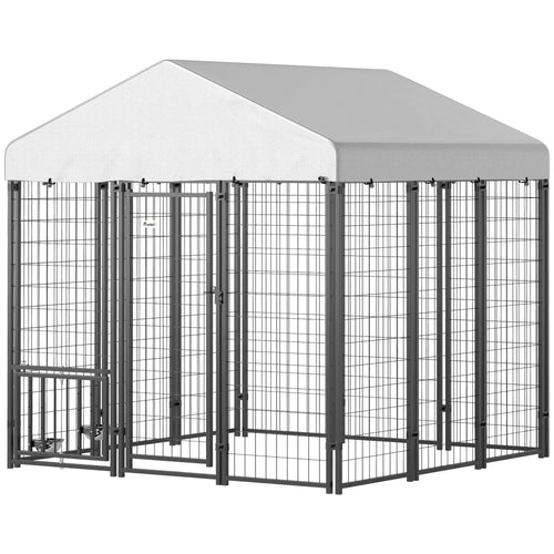 Outdoor Dog Kennel, Waterproof UV-Resistant Cover, Adjustable Bowls, 6 x 6 x 6 ft
