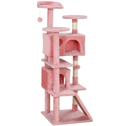 54" Cat Tree, Multi-Level Tower with Scratching Posts, Condos, Pink Cat Towers Pink, Cream White at Gallery Canada