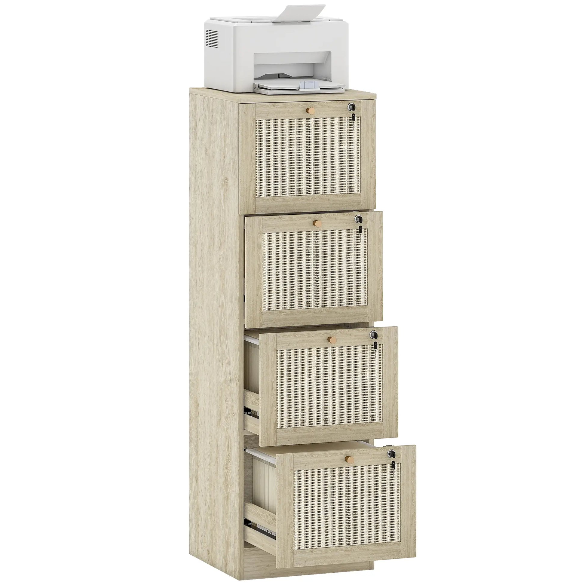4 Drawer Filing Cabinet with Lock, Boho File Cabinet, A4 Letter Size, Oak Office Cabinets & Cupboards at Gallery Canada