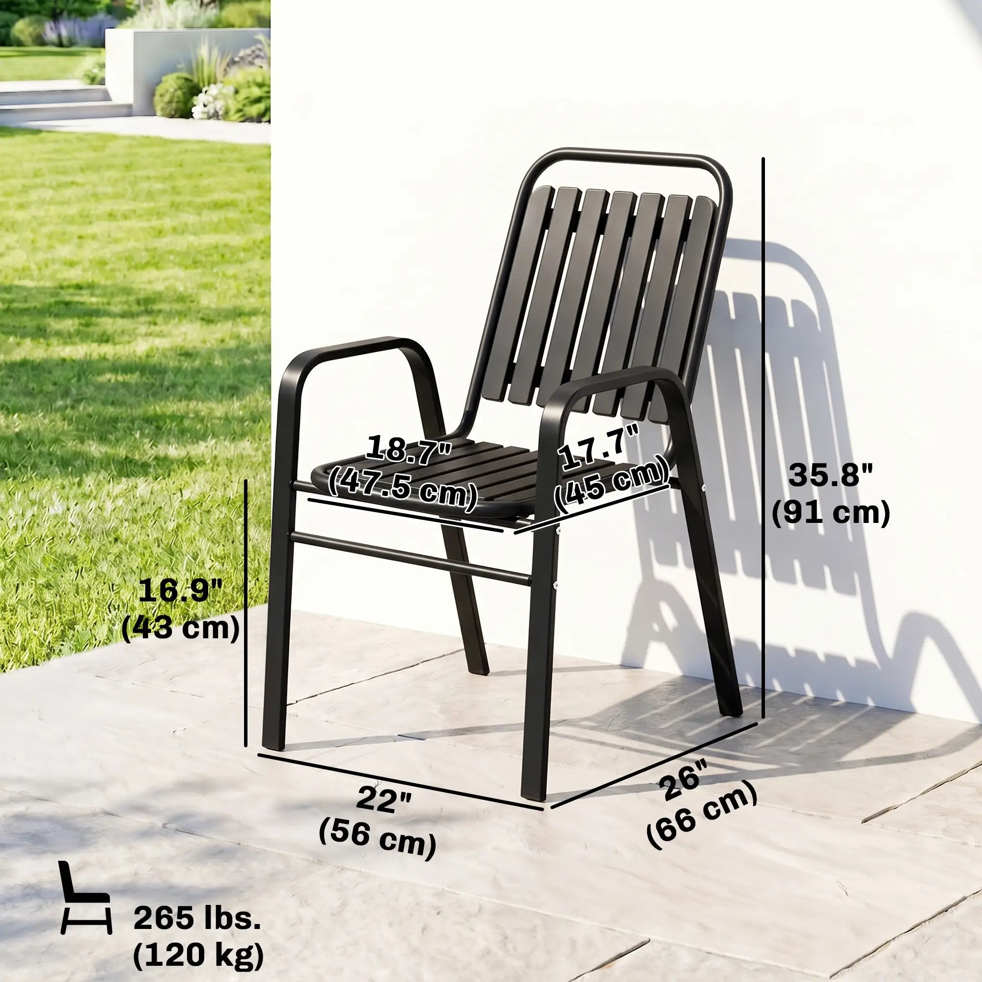 Stackable Outdoor Dining Chairs Set Of 2, Black Patio Chairs at Gallery Canada