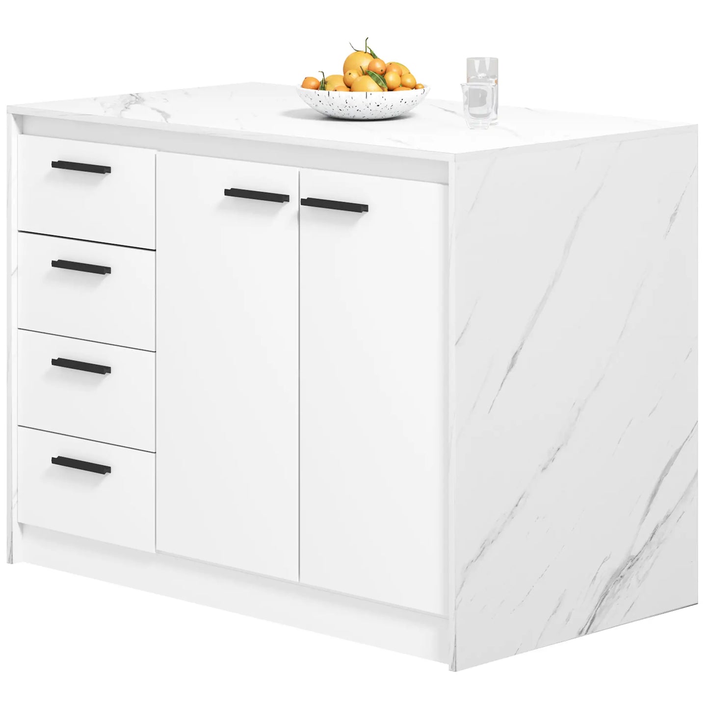 Kitchen Island, Storage Cabinet, 4 Drawers, Adjustable Shelf, Faux Marble, White Kitchen Islands & Kitchen Carts White, Faux Marble Effect at Gallery Canada