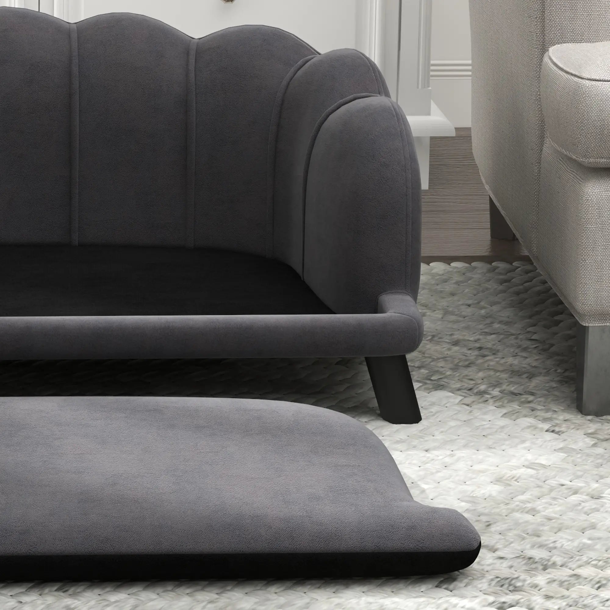 Dog Sofa, Removable Cushion, Wood Legs, Medium Large, Dark Grey Dog Sofas at Gallery Canada