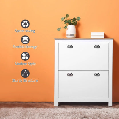 Entryway Shoe Cabinet, 2 Flip Drawers, Adjustable Shelves, 12 Pair, White Shoe Storage Cabinets & Racks at Gallery Canada