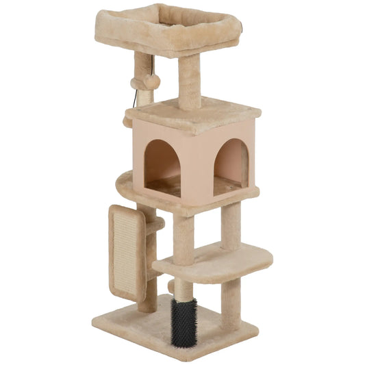 41 Inch Cat Tree, Scratching Posts, Bed, Condo, Grooming Brush, Platforms, Toys Cat Towers Beige at Gallery Canada