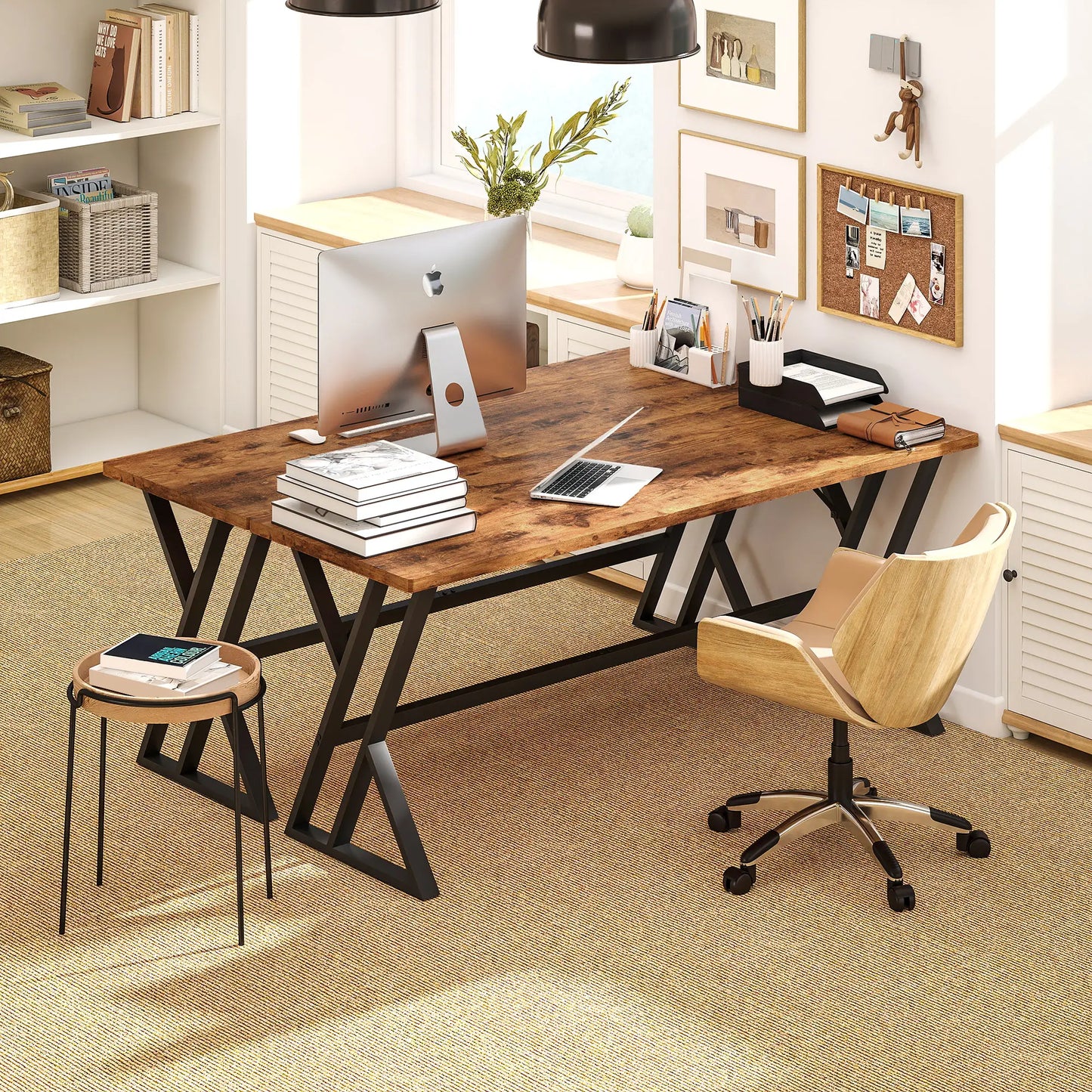 71" Computer Desk, Industrial Writing Table, Rustic Brown Writing Desks at Gallery Canada