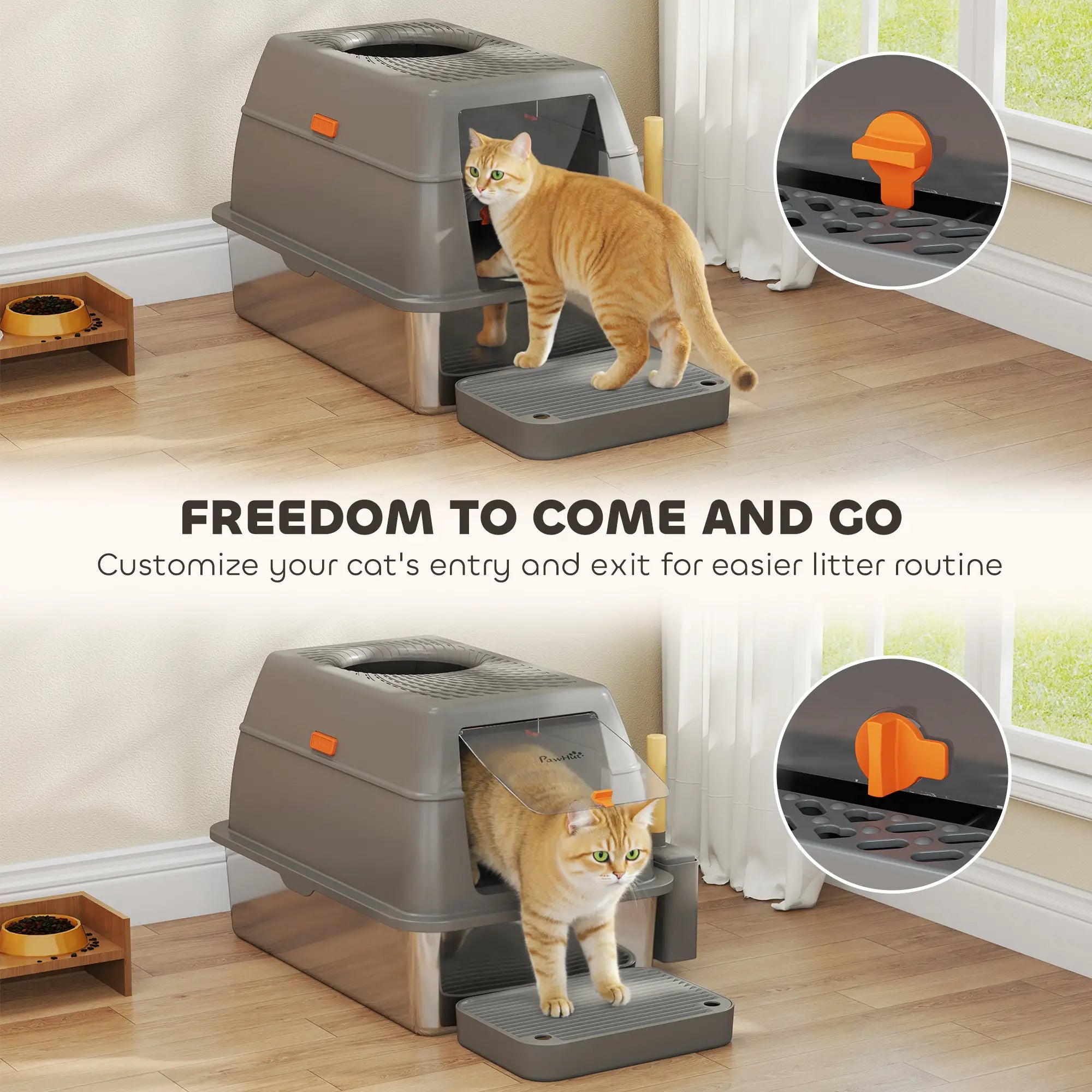 XL Stainless Steel Cat Litter Box, 80L with Front Top Entry, Trapping Step, Scoop, for Large Cats Cat Litter Box Enclosures at Gallery Canada