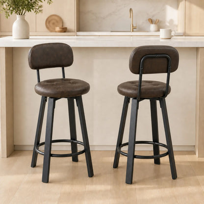 Upholstered Bar Stools Set Of 2, With Footrest And Backrest, Brown Bar Stools at Gallery Canada
