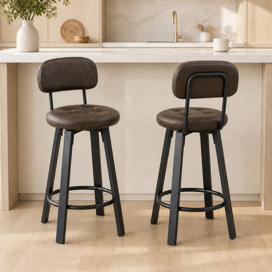 Upholstered Bar Stools Set Of 2, With Footrest And Backrest, Brown Bar Stools Brown at Gallery Canada