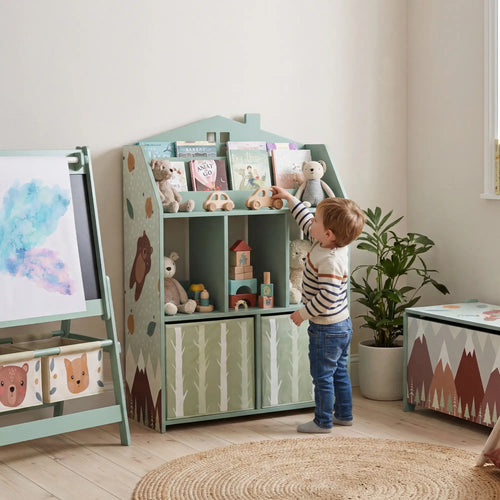 Kids Bookshelf With Storage, Toy Storage Unit, Green
