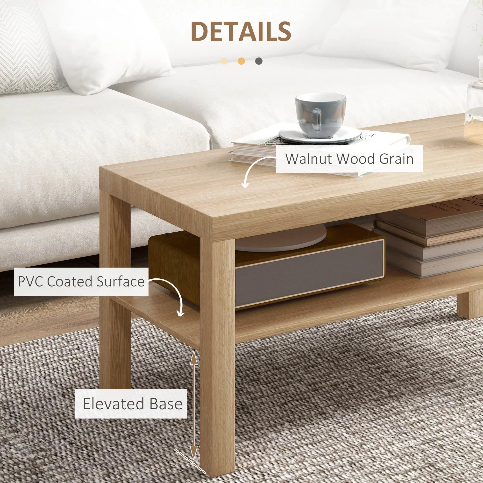2 Tier Coffee Table with Storage, Rectangular, Nature Wood, Wood Coffee Tables at Gallery Canada