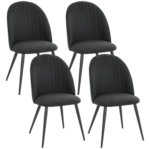 Modern Dining Chairs, Velvet Upholstered, Steel Legs, Black