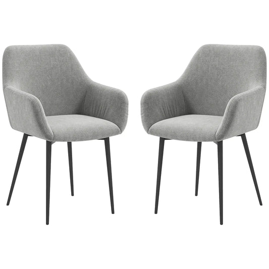 Velvet Fabric Dining Chairs Set of 2, With Backrest and Armrests, Dark Grey Dining Chairs Dark Grey at Gallery Canada