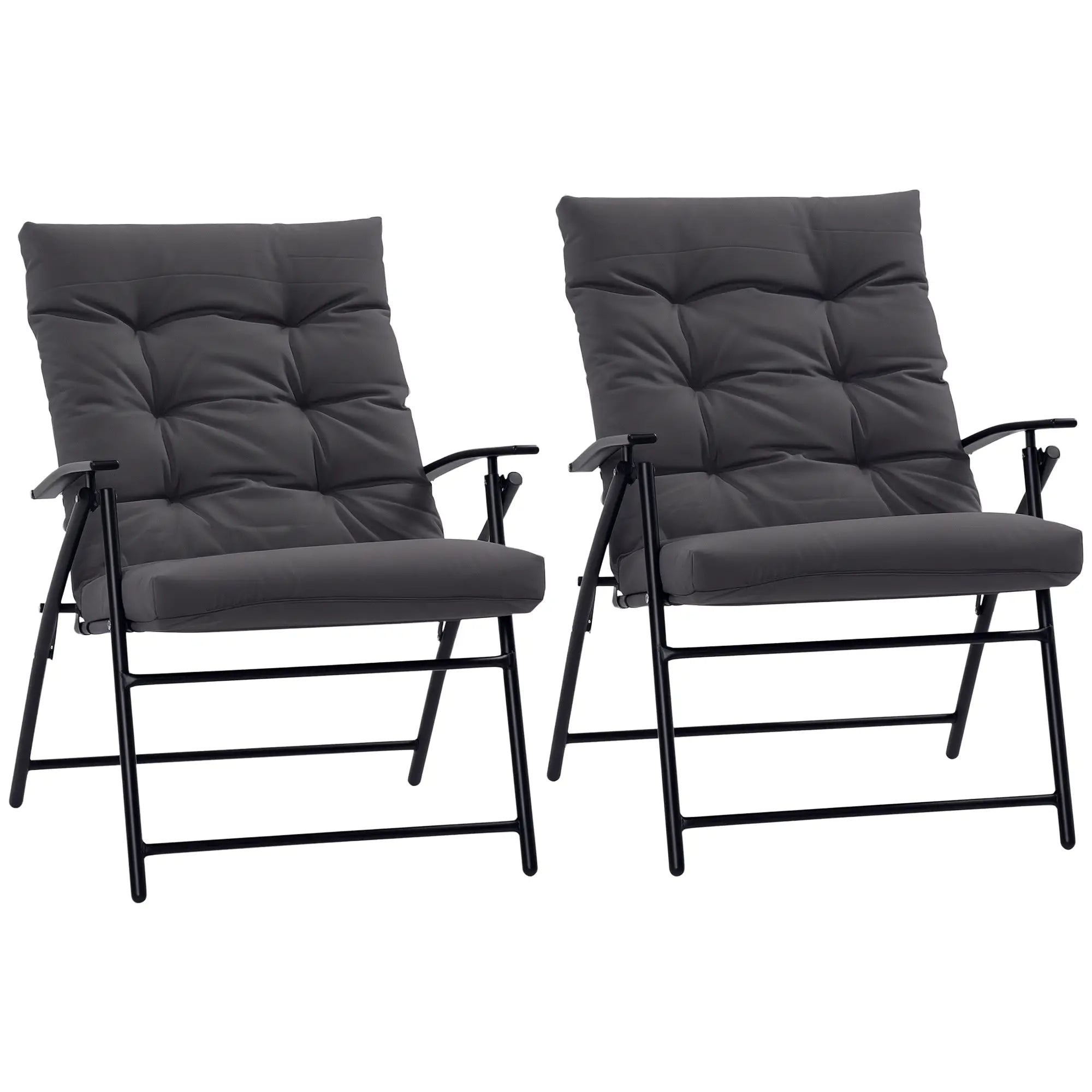 Outdoor Folding Chairs, Adjustable Backrest, Padded, Set of 2, Grey Patio Chairs Grey at Gallery Canada