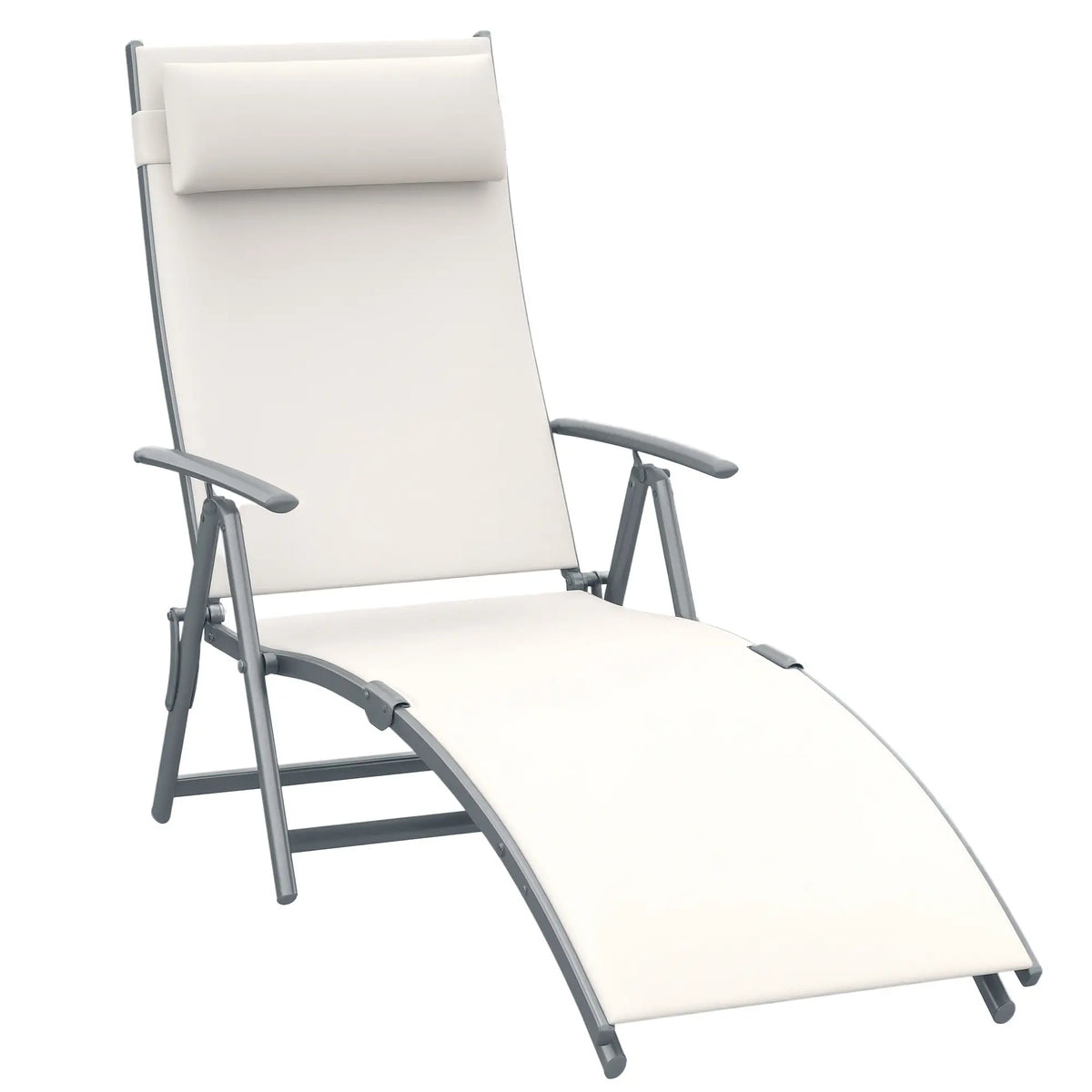 Heavy Duty Adjustable Folding Chair, Outdoor Sun Lounger, 7 Positions, Cream