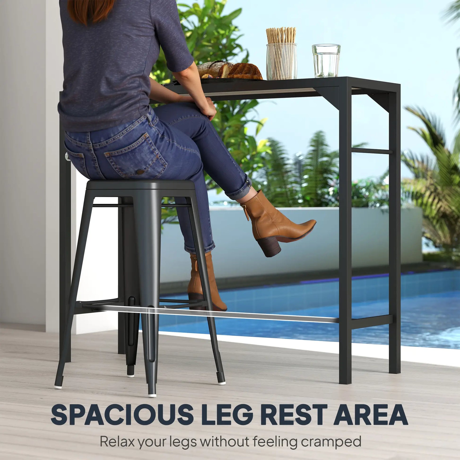 Bar Height Outdoor Table with Built-In Bottle Opener, Patio Bar Table with Wood Grain Plastic Top, 47.2" x 15" x 39 Patio Dinning Tables at Gallery Canada