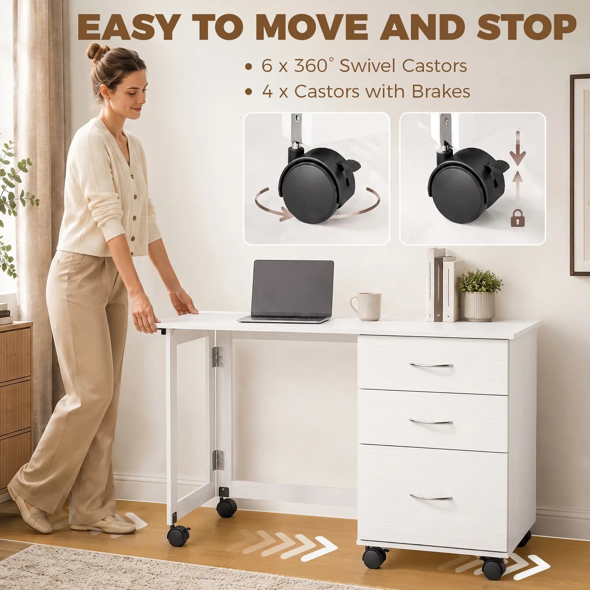 Foldable Computer Desk, 3 Drawers, White Computer Desks at Gallery Canada