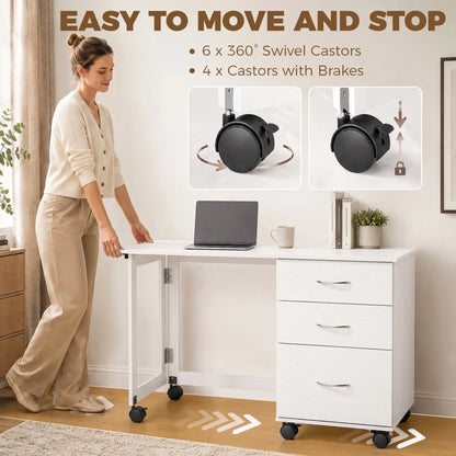 Foldable Computer Desk, 3 Drawers, White Computer Desks at Gallery Canada