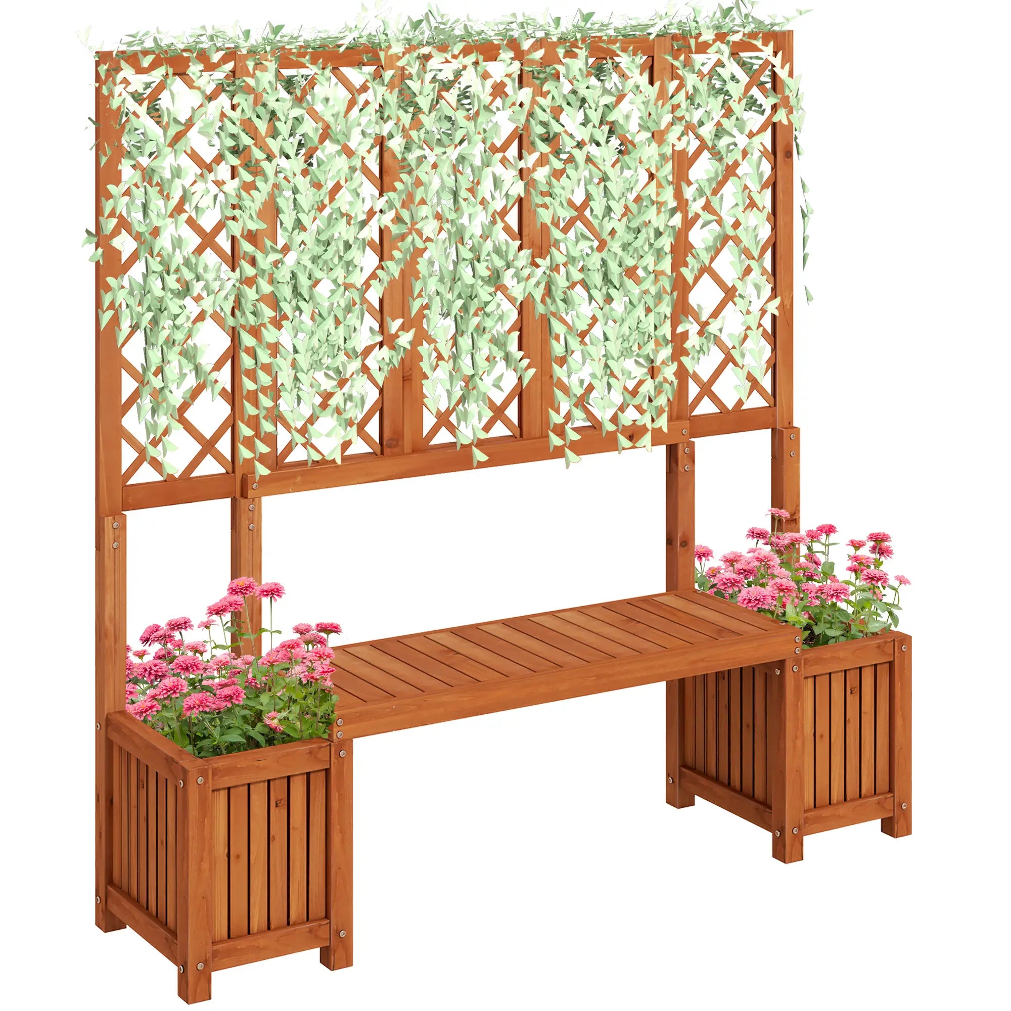 Wood Outdoor Bench with Trellis, 2 Planter Boxes, Privacy Panel, Brown Patio Chairs at Gallery Canada