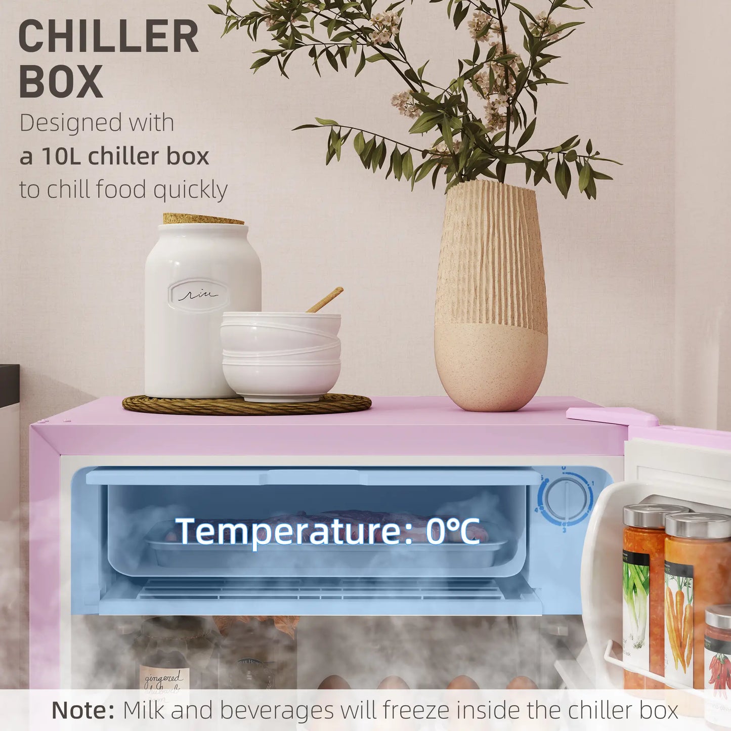 Compact Refrigerator, Mini Fridge with Freezer, Adjustable Shelf, Pink Small Kitchen Appliances at Gallery Canada