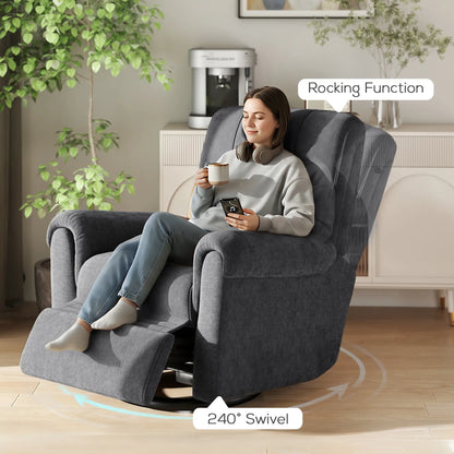 Fabric Recliner Chair, USB Ports, Swivel Rocking Footrest, Dark Grey Single Sofas at Gallery Canada