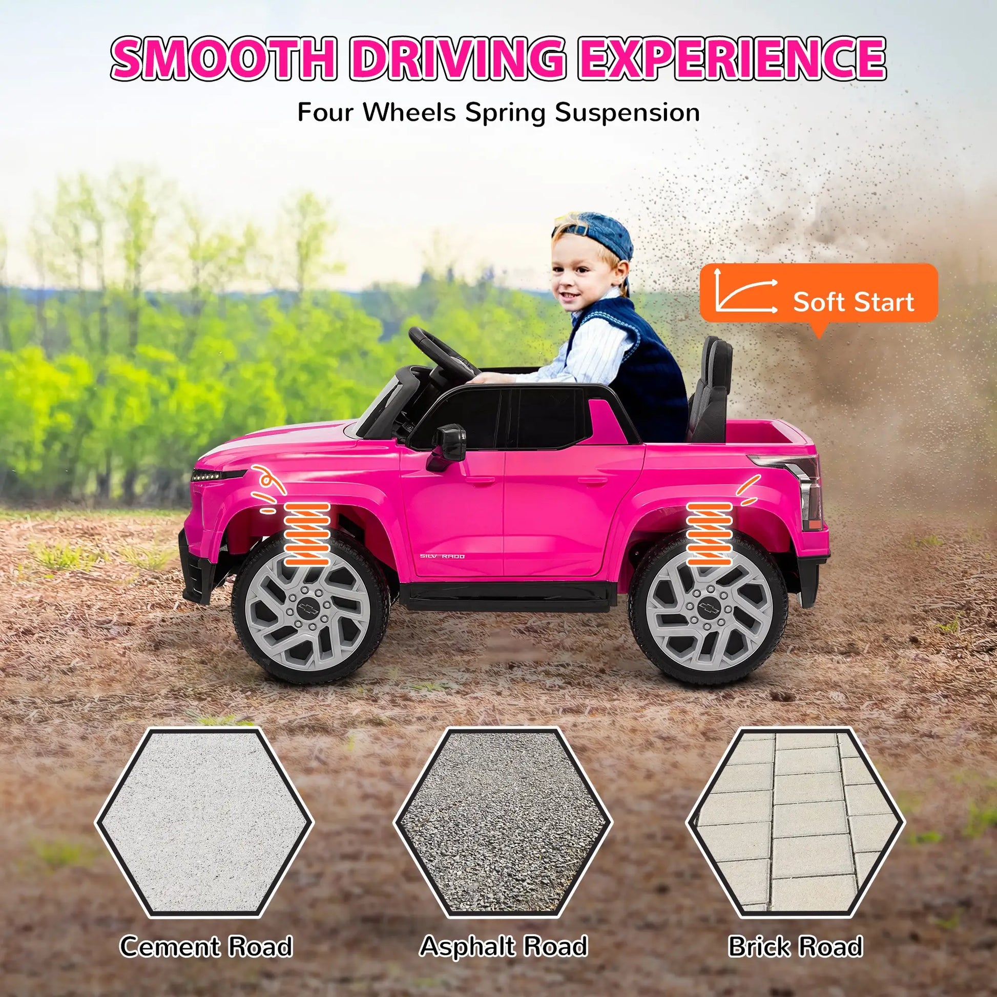 12V Chevrolet Silverado EV RST Licensed Kids Car, Pink Electric Toy Cars at Gallery Canada