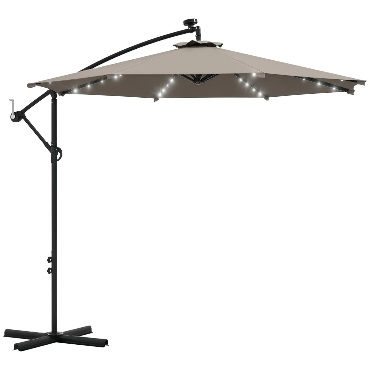 10ft Outdoor Cantilever Umbrella, Solar Lights, Adjustable Angle, Khaki Cantilever Umbrellas at Gallery Canada