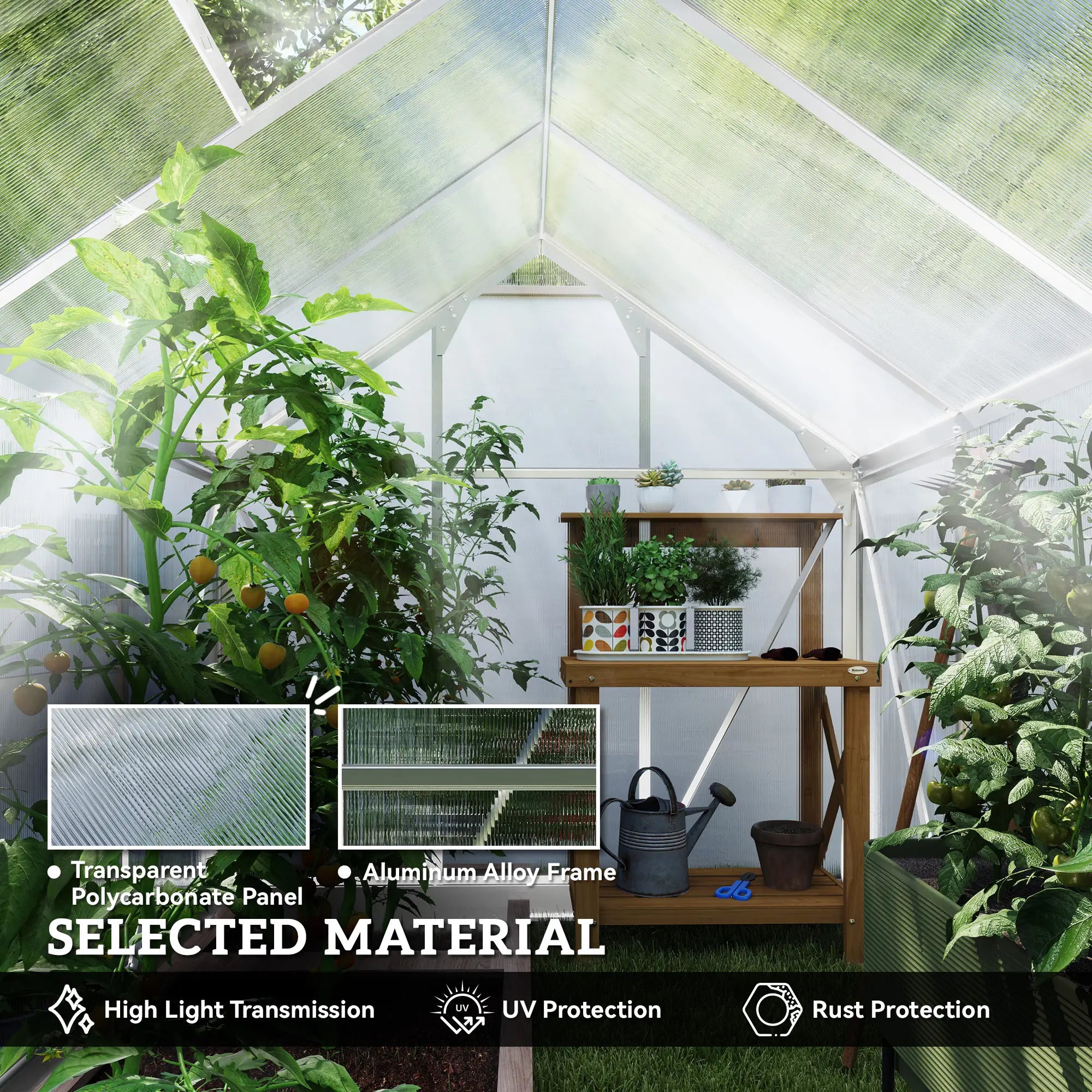 6' x 8' x 6.6' Polycarbonate Greenhouse, Walk-In Garden Kit, Silver Walk In Greenhouses at Gallery Canada