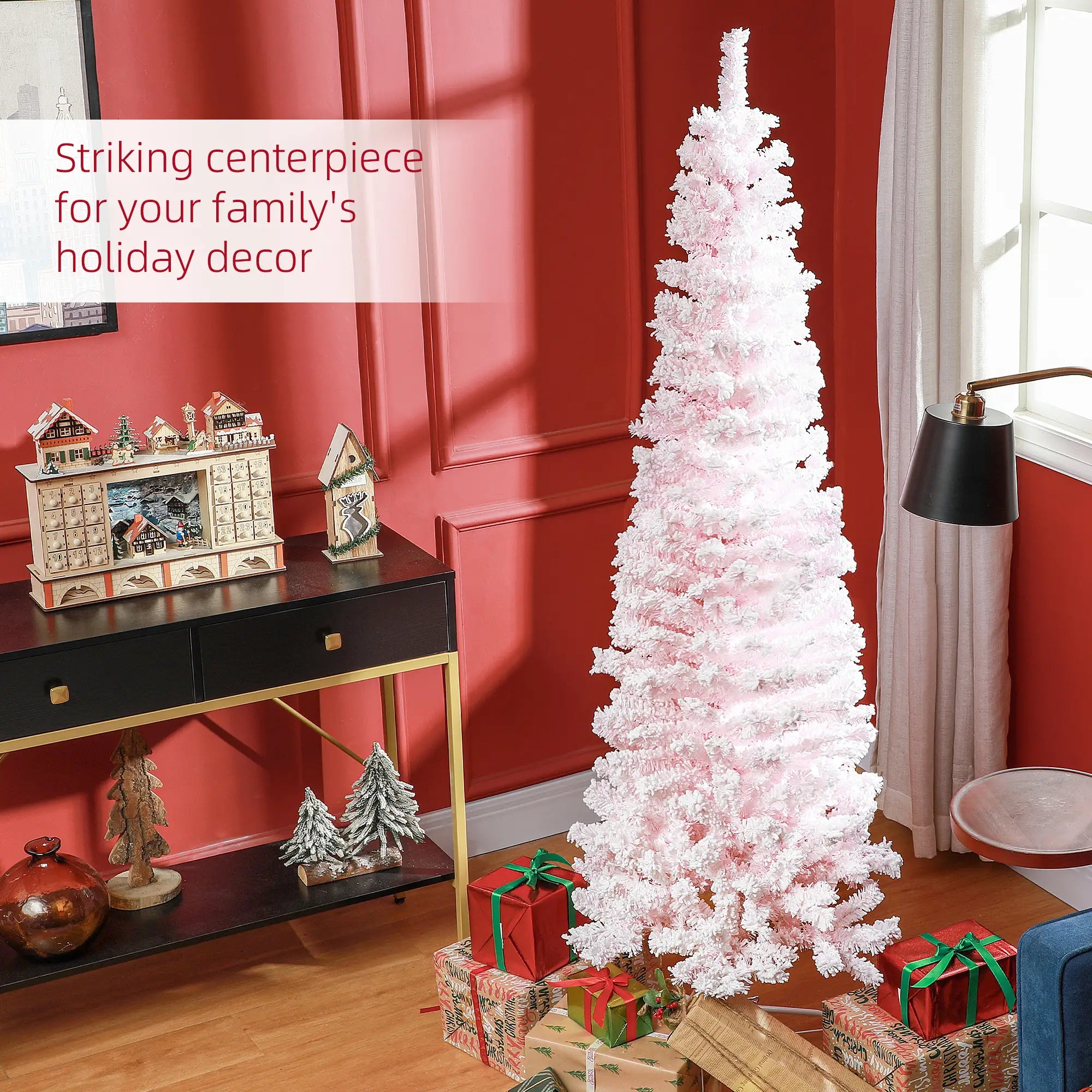 6ft Flocked Pencil Christmas Tree, Realistic Branch Tips, Pink Pencil Christmas Trees at Gallery Canada