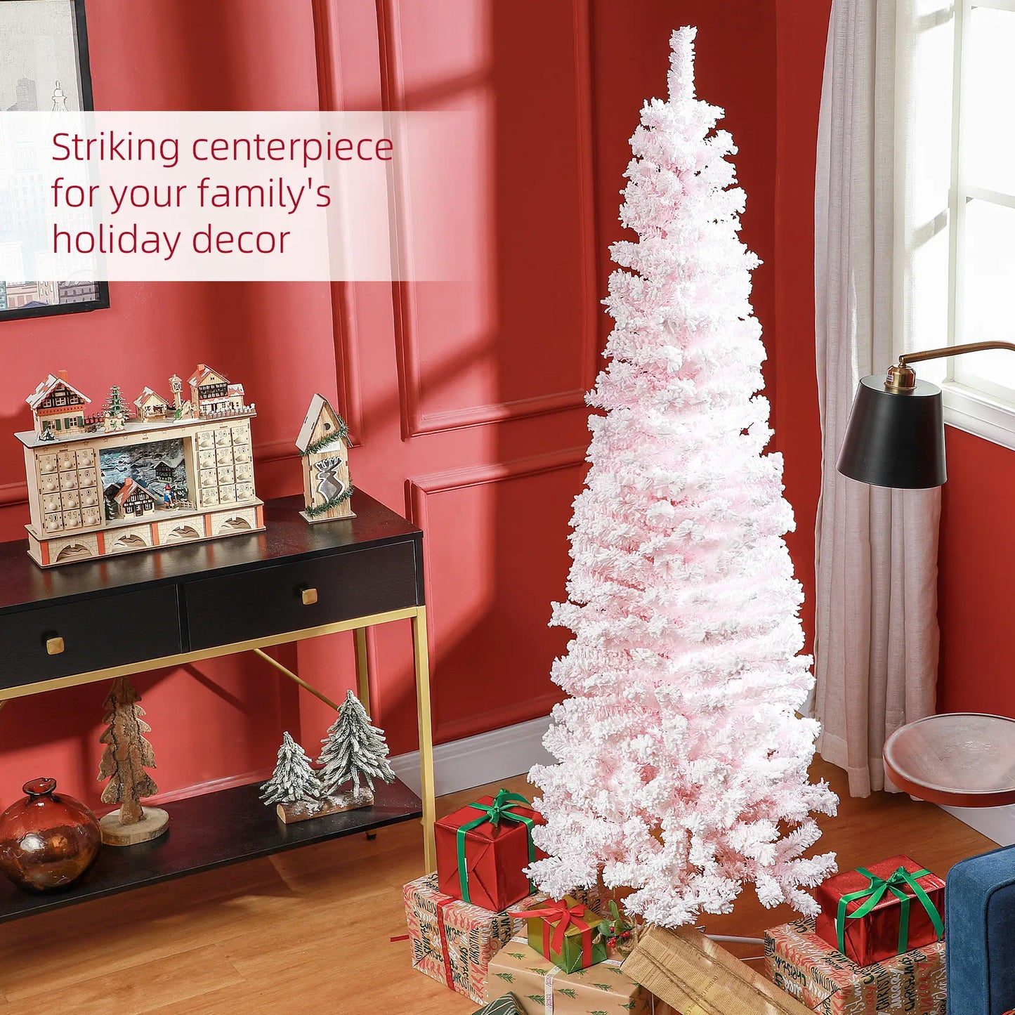 6ft Flocked Pencil Christmas Tree, Realistic Branch Tips, Pink Pencil Christmas Trees at Gallery Canada