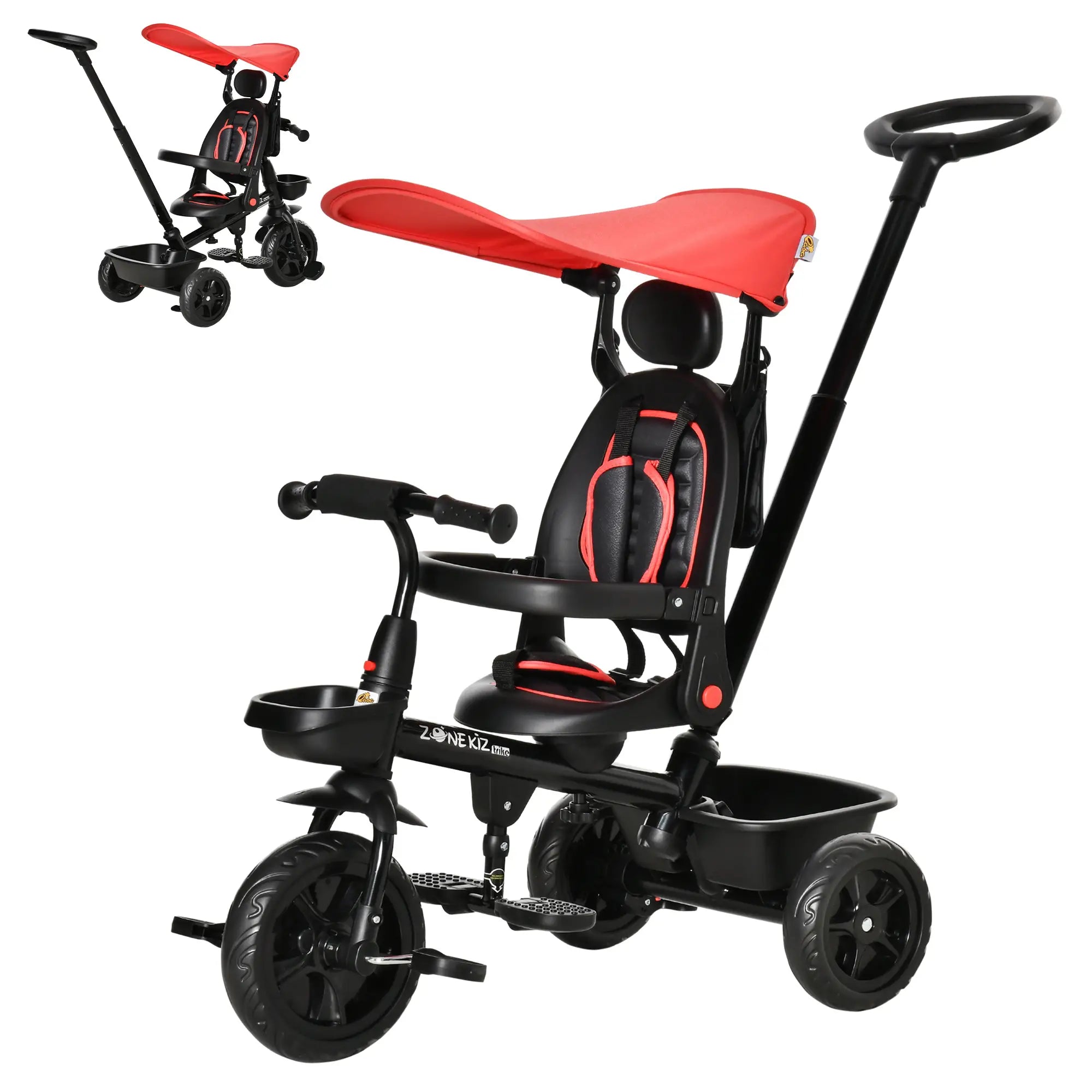 Kids Tricycle, 4 In 1 Trike, Adjustable Seat, Removable Canopy, Red Tricycles for Kids at Gallery Canada