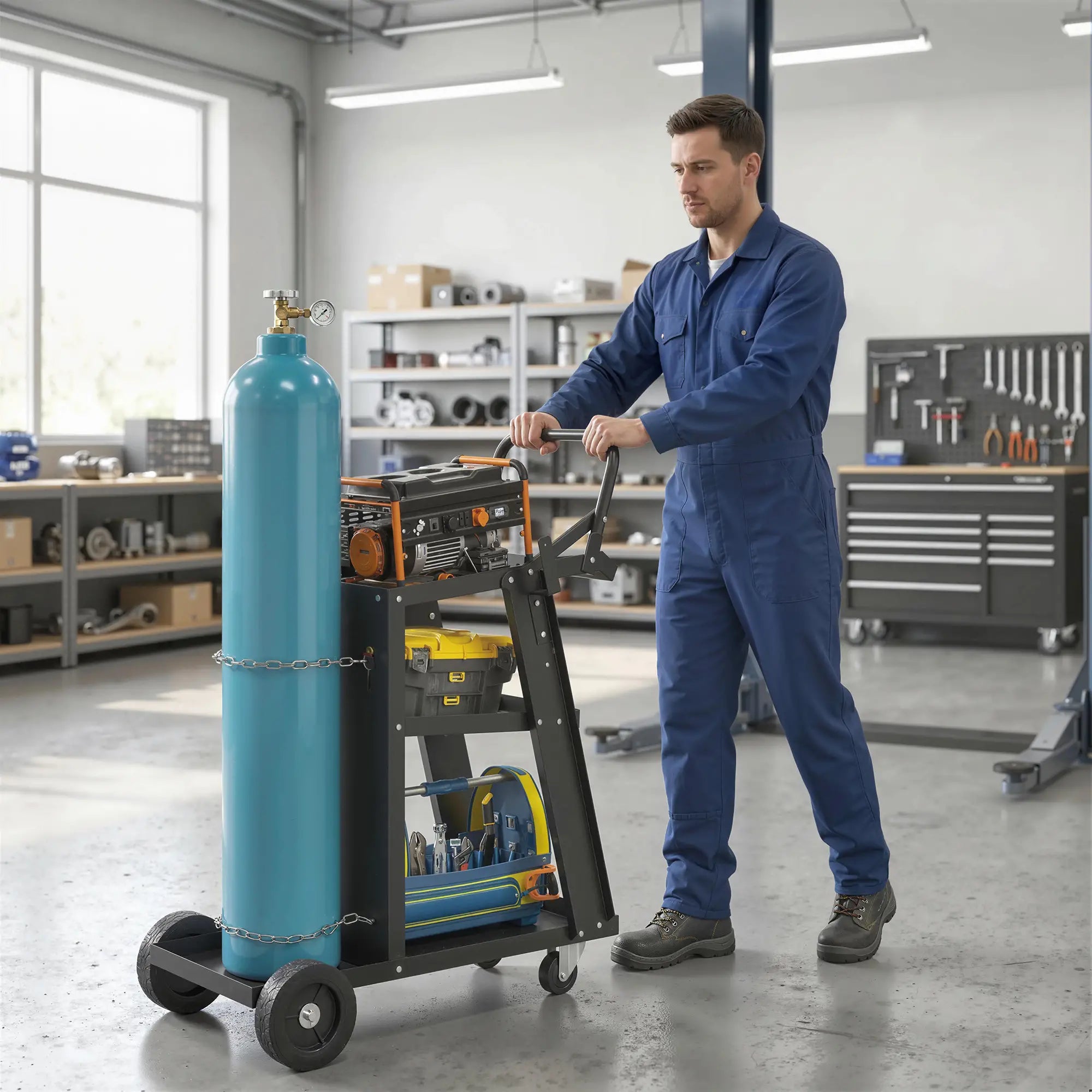 Welding Utility Cart 3-Tier Heavy Duty Rolling Tool Cart with Gas Cylinder Holder Black Tool Organizers at Gallery Canada