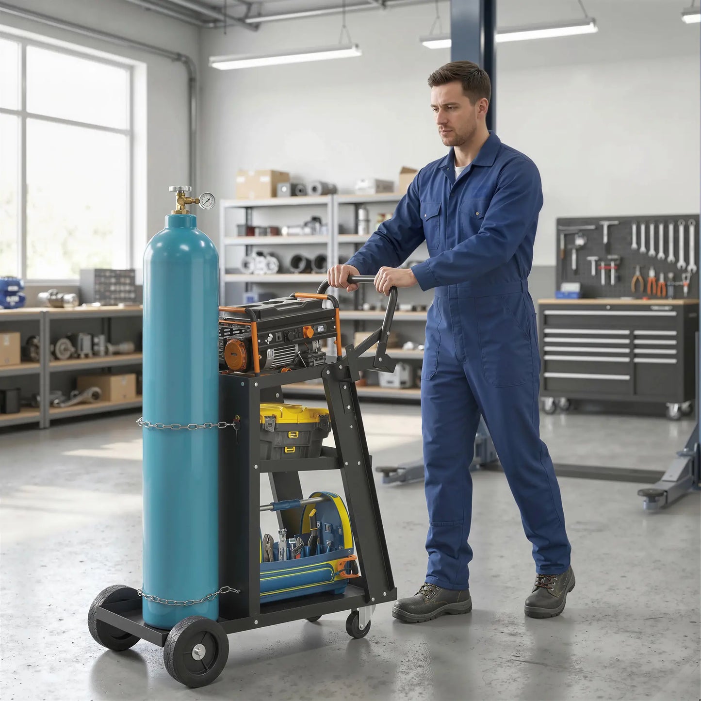 Welding Utility Cart 3-Tier Heavy Duty Rolling Tool Cart with Gas Cylinder Holder Black Tool Organizers at Gallery Canada