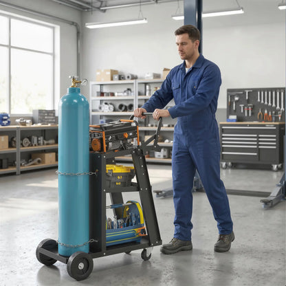 Welding Utility Cart 3-Tier Heavy Duty Rolling Tool Cart with Gas Cylinder Holder Black Tool Organizers at Gallery Canada