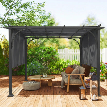 10' x 10' Retractable Pergola Canopy, UPF50+ Outdoor Metal Gazebo, Dark Grey Pergolas at Gallery Canada