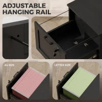Vertical Filing Cabinet, 2 Drawers, Lock, A4 Letter, Black