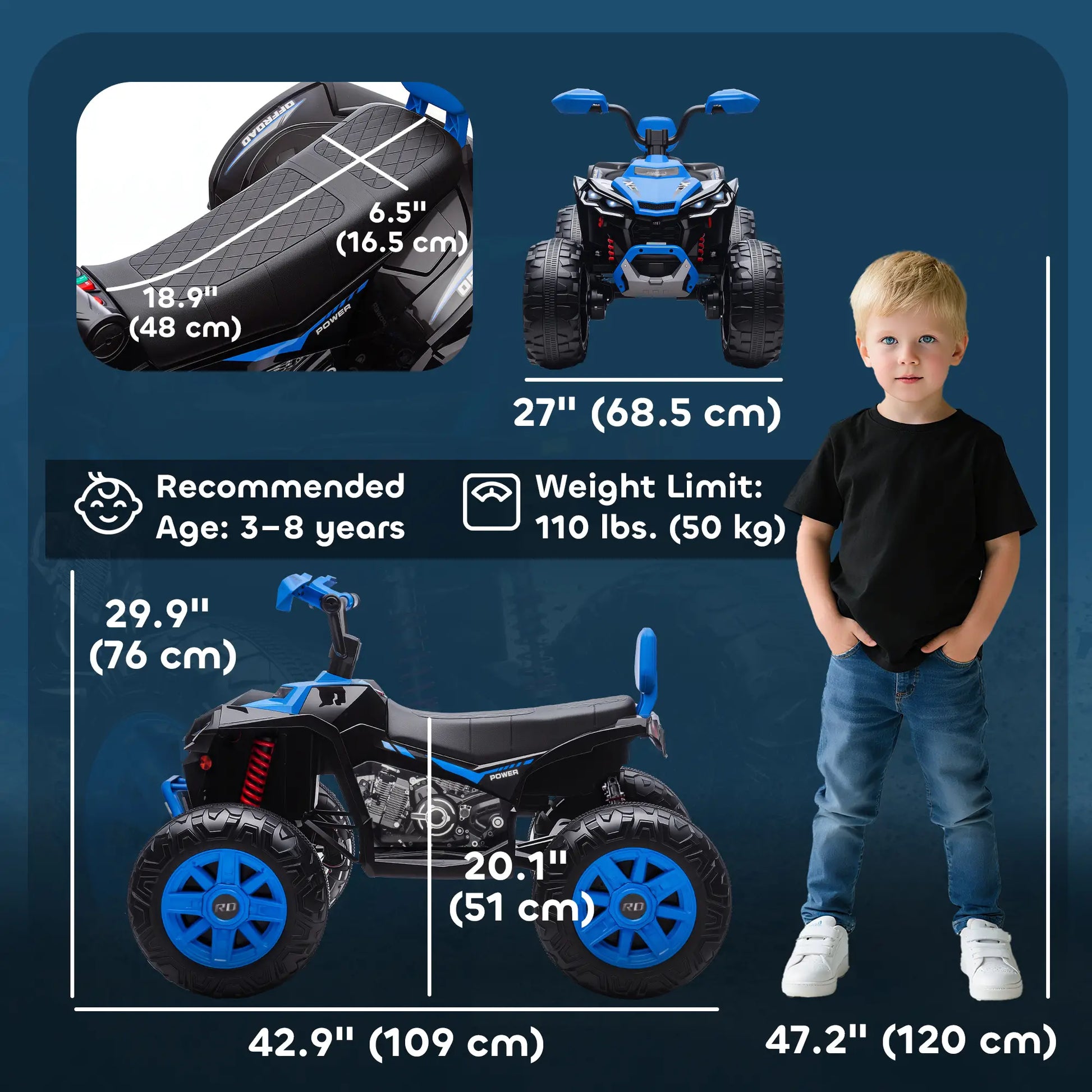2-Seater All-Terrain 4 Wheeler, 24V Kids ATV Ride-On, Electric Quad Car, Blue Electric Toy Cars at Gallery Canada