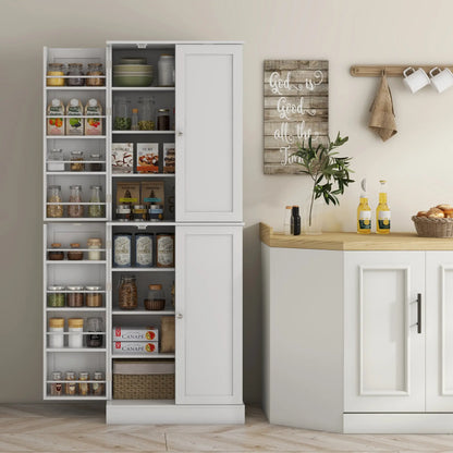 65" Kitchen Pantry Cabinet, 4 Doors, 16 Shelves, White Kitchen Pantry Cabinets at Gallery Canada
