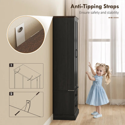 72 Inch LED Kitchen Pantry Cabinet, 10 Shelves, 2 Drawers, Black Kitchen Pantry Cabinets at Gallery Canada
