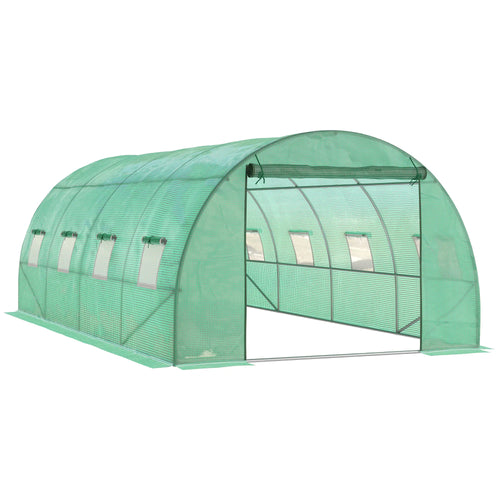 Walk-In Tunnel Greenhouse, 19x10x6.6ft, Zipped Door, 8 Mesh Windows, Green