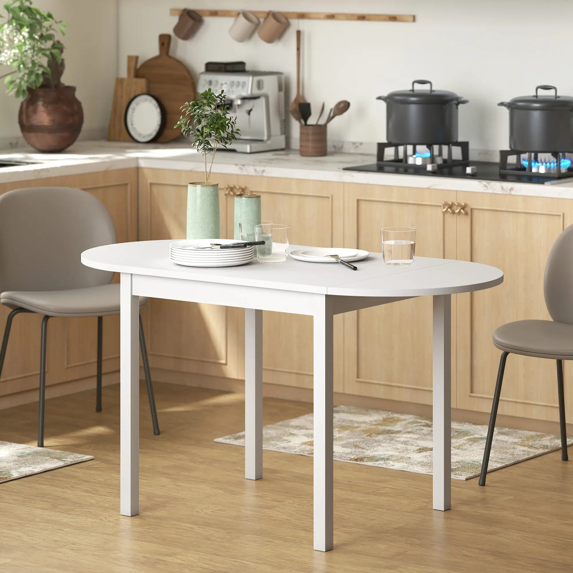 Solid Wood Kitchen Table, Drop Leaf, Folding Dining Table, White Dining Tables at Gallery Canada