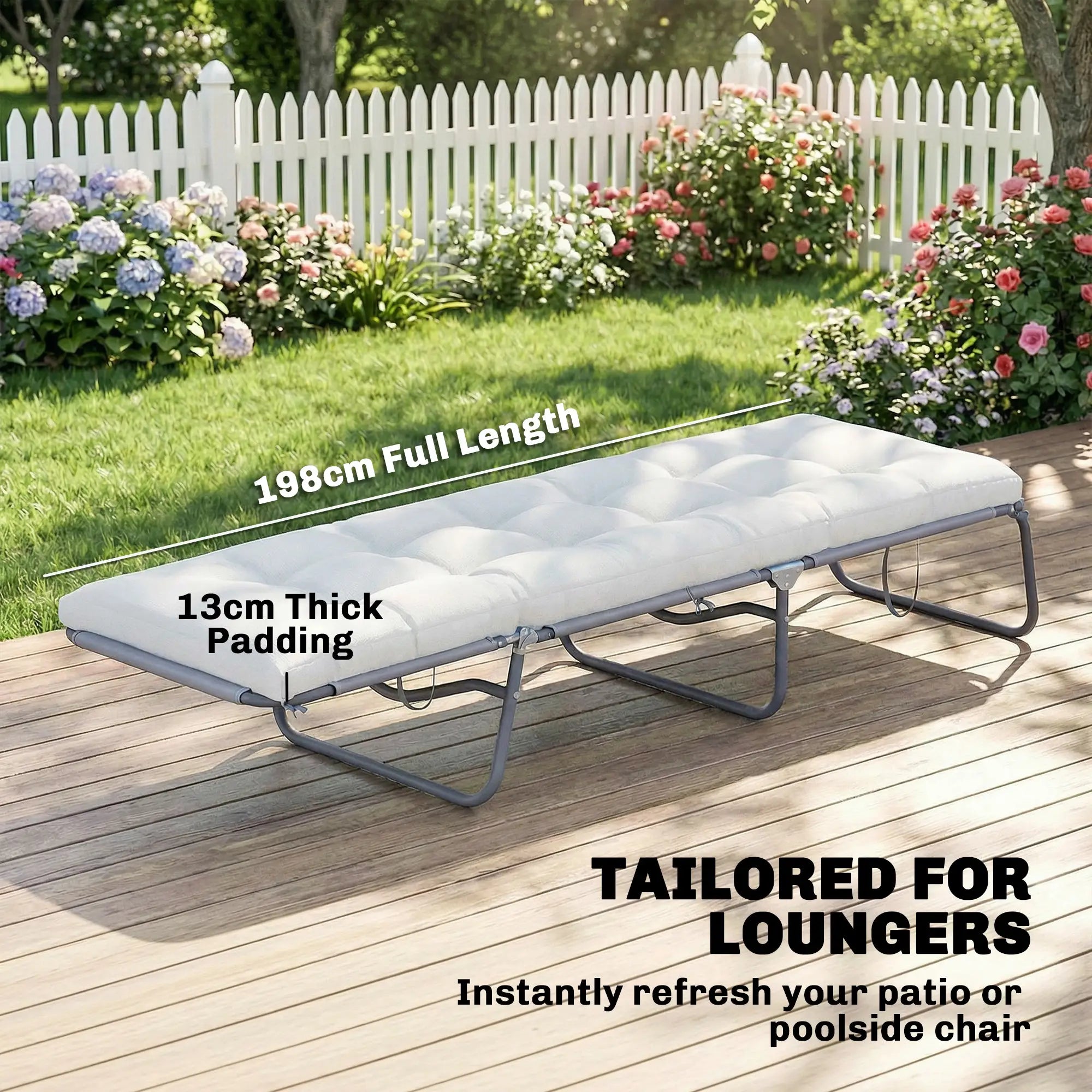 Patio Lounge Chair Cushion, UV50+ With Straps, 78 x 25.6 inch, Cream White Patio Chair Cushions at Gallery Canada
