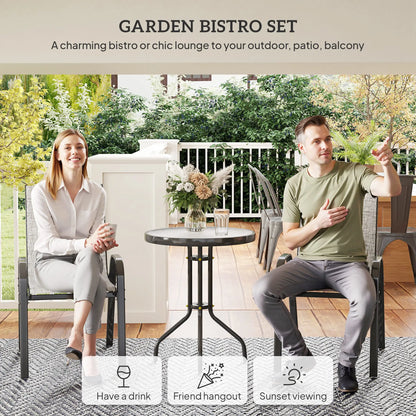 3 Piece Bistro Set, Stackable Mesh Chairs, Glass Table, Grey Bistro Sets at Gallery Canada