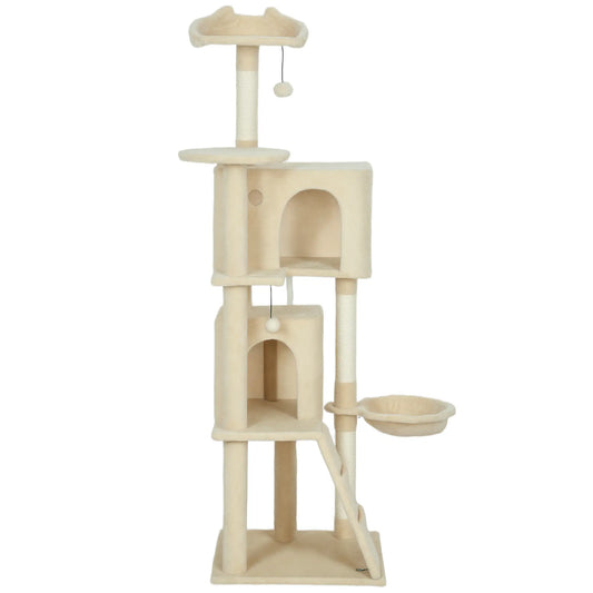 63 Inch Cat Tree, Sisal Scratching Posts, Condos, Perches, Hammock, Ladder, Beige Cat Towers Beige, Cream White at Gallery Canada