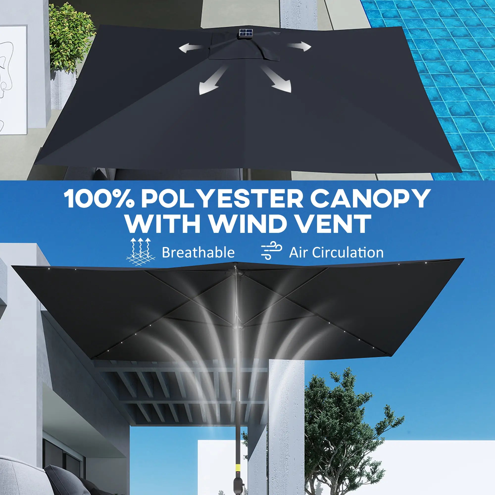 6.5x10ft Rectangle Tilt Patio Umbrella With LEDs, Black Sun Umbrellas at Gallery Canada
