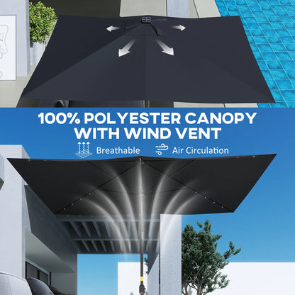 6.5x10ft Rectangle Tilt Patio Umbrella With LEDs, Black Sun Umbrellas at Gallery Canada