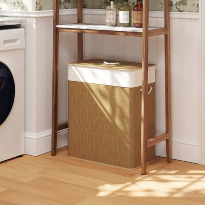 Double Laundry Basket with Lid, 100L Bamboo Hamper, Removable Bags, Brown Clothing Storage at Gallery Canada